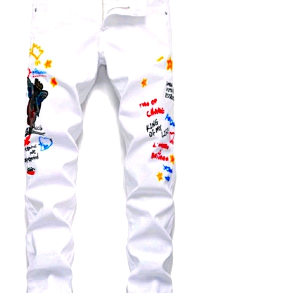 ZAFUL White Angel Embroidered Graffitied Jeans W31 L30